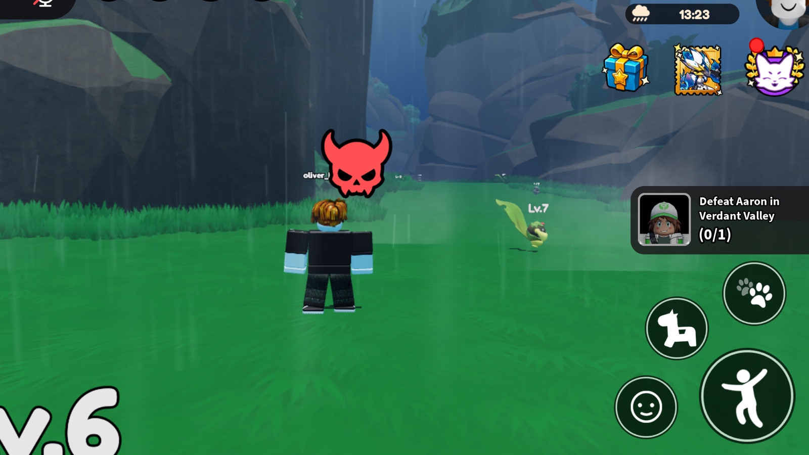 Evomon route showing Defeat Aaron quest in Verdant Valley